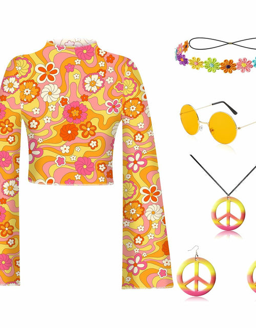 Load image into Gallery viewer, kooirsp 70s Women Hippie Costume Set 6 Pcs Peace Necklace Earrings XX-Large

