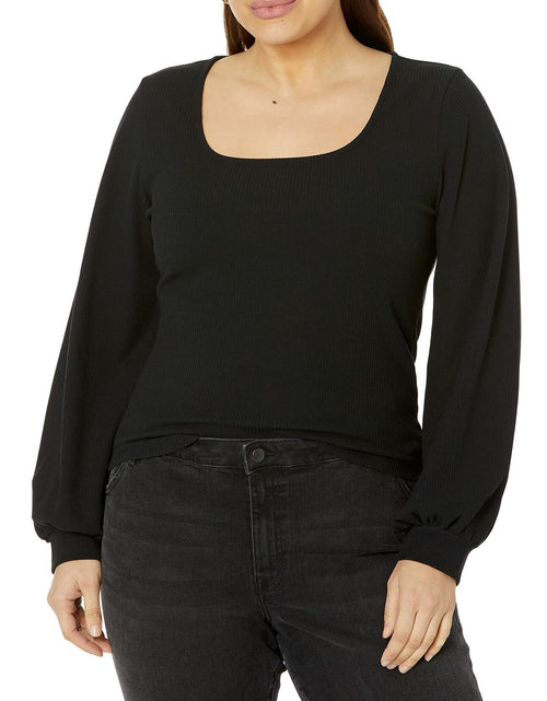 Load image into Gallery viewer, The Drop Women's @lucyswhims Square-Neck Balloon-Sleeve Top Black Size L
