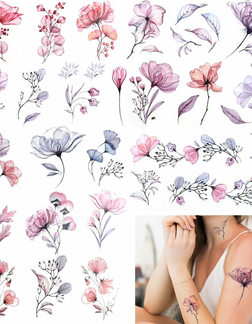 Load image into Gallery viewer, Jeffdad 20 Sheets Watercolor Floral Temporary Tattoos Stickers for Women
