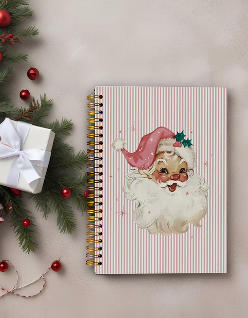 Load image into Gallery viewer, Ecezatik Christmas Notebook Pink Vintage Santa 5.5x8.3 Inch Spiral
