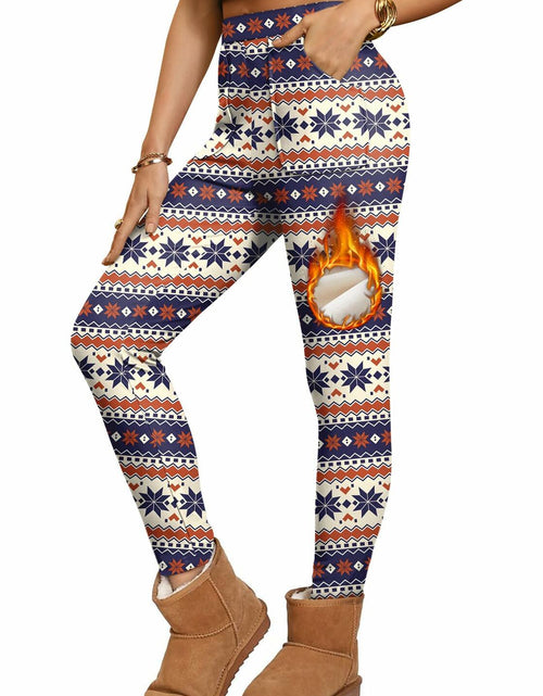 Load image into Gallery viewer, ALIREVERIE Womens Winter Fleece Leggings Snowflake Orange Blue Size XL
