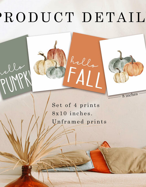 Load image into Gallery viewer, JWVK Hello Pumpkin Boho Fall Wall Art Prints Set of 4 8x10 Unframed
