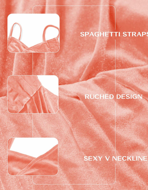 Load image into Gallery viewer, V Neck Sleeveless Spaghetti Strap Velvet Bodycon Dress Orange Size XS
