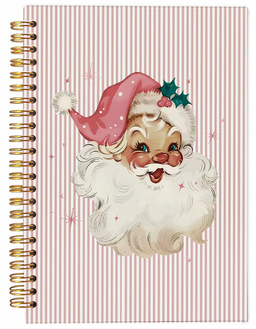 Load image into Gallery viewer, Ecezatik Christmas Notebook Pink Vintage Santa 5.5x8.3 Inch Spiral
