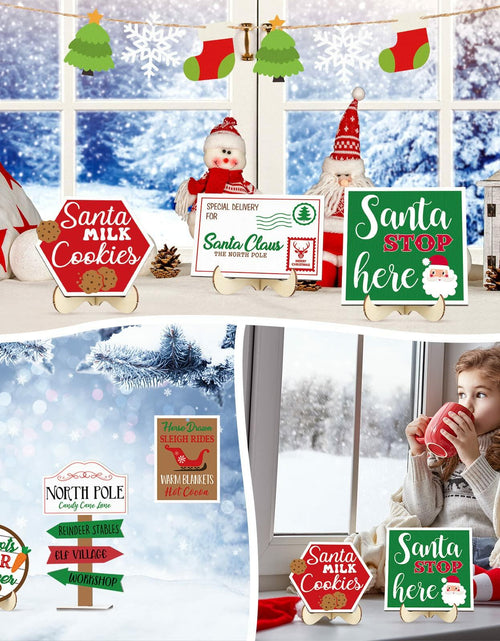 Load image into Gallery viewer, 13 Pc Winter Tiered Tray Decor Elk Sled Tree Snowflake Wood Blocks
