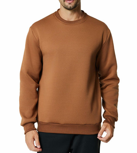 Men's Crewneck Sweatshirt Athletic Fleece Pullover Brown Size L