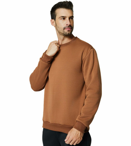 Men's Crewneck Sweatshirt Athletic Fleece Pullover Brown Size L