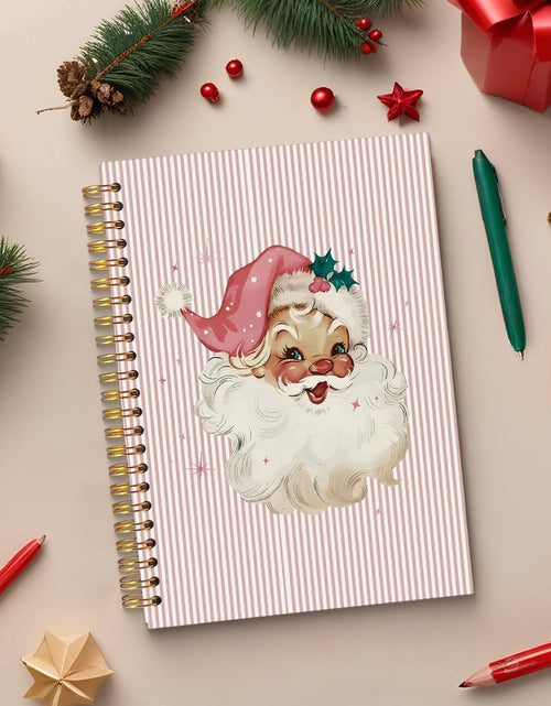 Load image into Gallery viewer, Ecezatik Christmas Notebook Pink Vintage Santa 5.5x8.3 Inch Spiral
