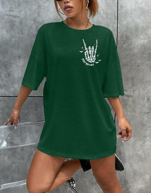 Load image into Gallery viewer, Halloween Oversize T-Shirt Women Spooky Graphic Ghost Tee Green Size M
