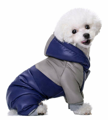 Miaododo Winter Dog Coat Windproof Cotton-Padded High Collar Light Blue Size 2XL
