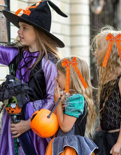 Load image into Gallery viewer, Halloween Hair Bows Orange Holiday Print Ribbon Clip for Girls Women
