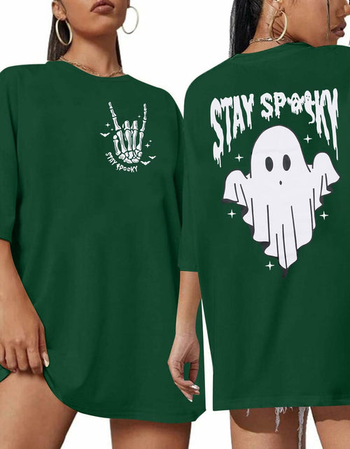 Load image into Gallery viewer, Halloween Oversize T-Shirt Women Cute Spooky Graphic Ghost Tee Green Size S
