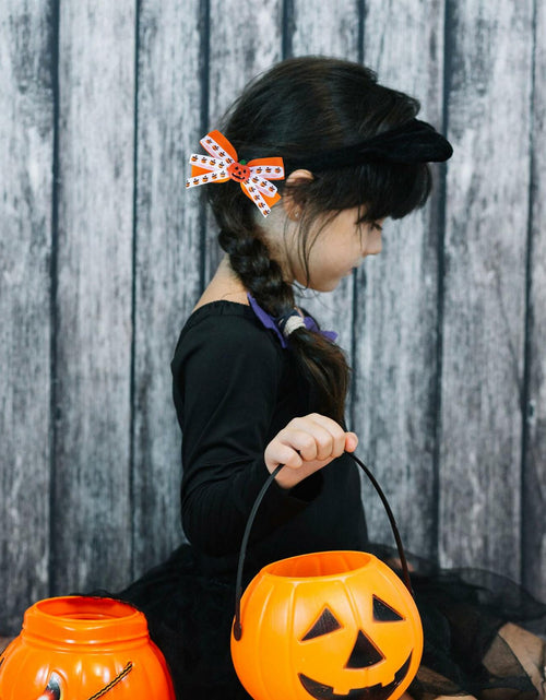 Load image into Gallery viewer, Halloween Pumpkin Hair Bows Clips Orange Dual-Layered Grosgrain Ribbon
