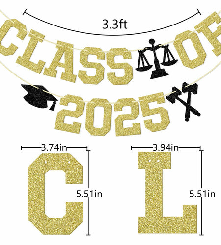 Glitter Class of 2025 Lawyer Graduation Banner Decor Party Supplies
