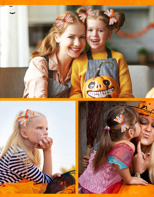 Load image into Gallery viewer, Halloween Pumpkin Hair Bows Clips Orange Dual-Layered Grosgrain Ribbon
