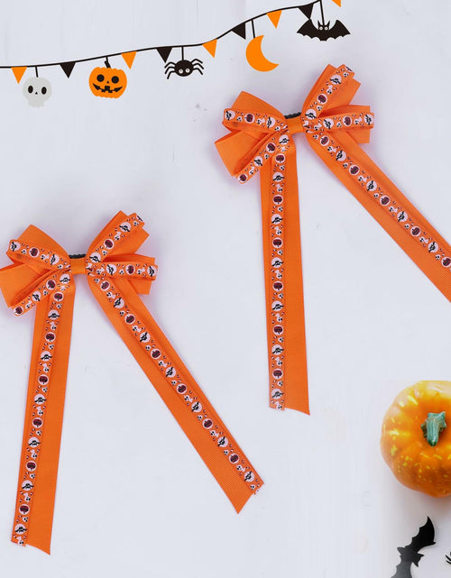 Load image into Gallery viewer, Halloween Hair Bows Orange Holiday Print Ribbon Clip for Girls Women
