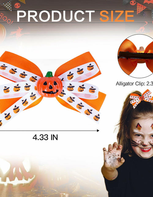 Load image into Gallery viewer, Halloween Pumpkin Hair Bows Clips Orange Dual-Layered Grosgrain Ribbon
