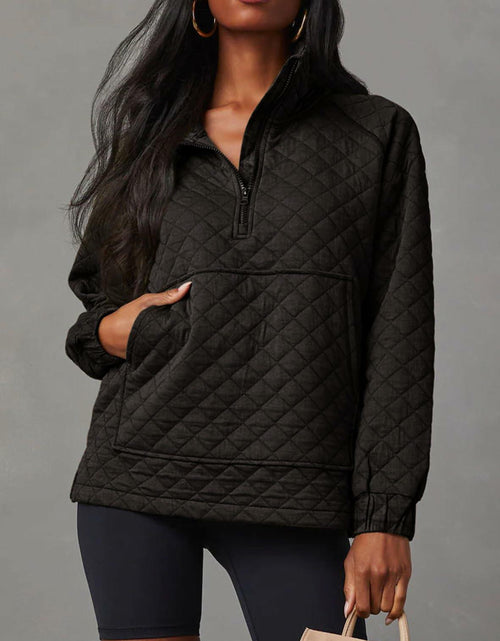 Load image into Gallery viewer, Dokotoo Women’s Oversized Quilted Half Zip Sweatshirt Black M Casual
