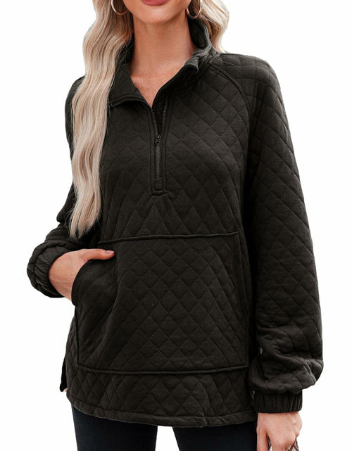 Load image into Gallery viewer, Dokotoo Women’s Oversized Quilted Half Zip Sweatshirt Black M Casual
