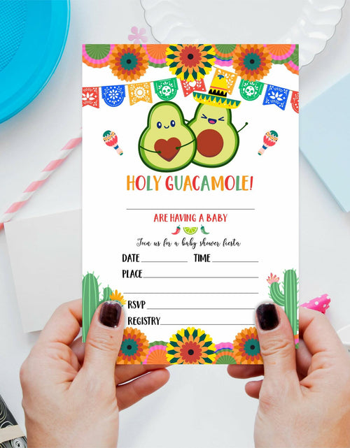 Load image into Gallery viewer, 25pc Holy Guacamole Baby Shower Invitations Avocado Taco Mexican Fiesta B06

