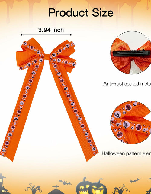 Load image into Gallery viewer, Halloween Hair Bows Orange Holiday Print Ribbon Clip for Girls Women
