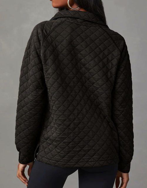 Load image into Gallery viewer, Dokotoo Women’s Oversized Quilted Half Zip Sweatshirt Black M Casual
