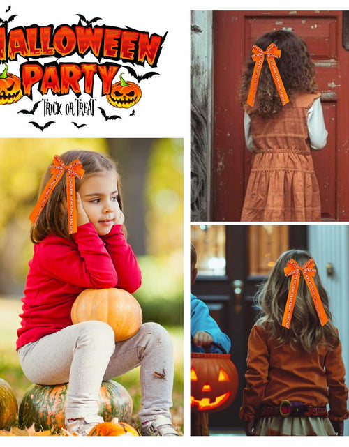 Load image into Gallery viewer, Halloween Hair Bows Orange Holiday Print Ribbon Clip for Girls Women
