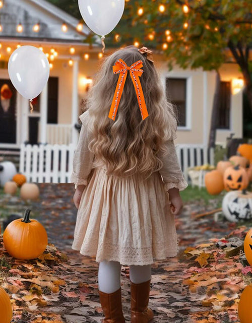 Load image into Gallery viewer, Halloween Hair Bows Orange Holiday Print Ribbon Clip for Girls Women
