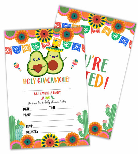 25pc Holy Guacamole Baby Shower Invitations Avocado Taco Mexican Fiesta B06