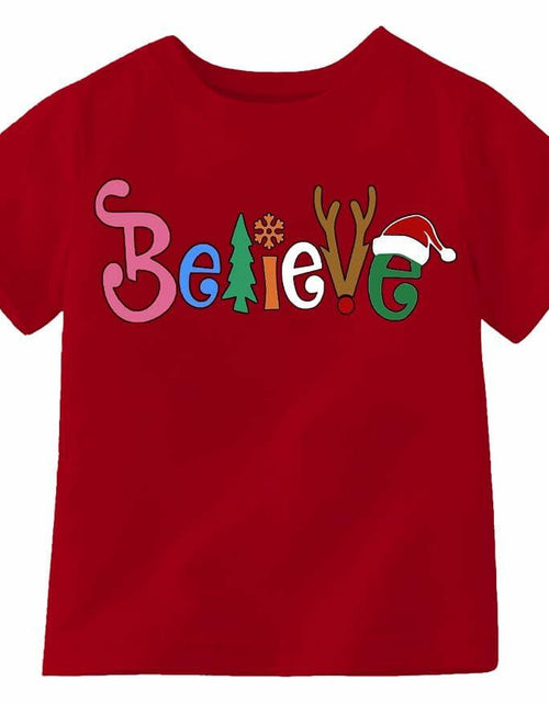 Load image into Gallery viewer, Boys Girls Toddler Reindeer Christmas Short Sleeve Holiday Red Tee Shirt Size 3T
