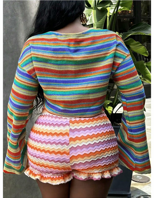 Load image into Gallery viewer, RoseSeek Women's Striped Crop Top Long Sleeve Knit Tee Multicolor Size S
