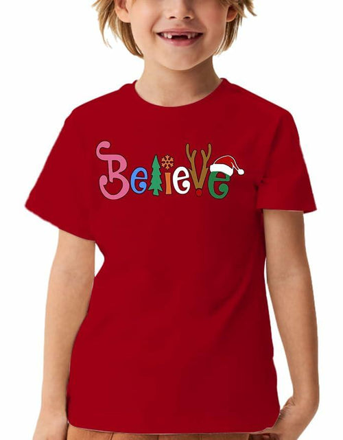 Load image into Gallery viewer, Boys Girls Toddler Reindeer Christmas Short Sleeve Holiday Red Tee Shirt Size 3T
