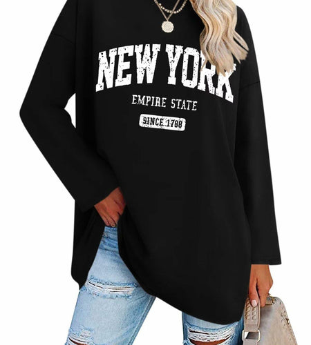 ORANDESIGNE Women Graphic Long Sleeve Tee Los Angeles Blue Size XXL
