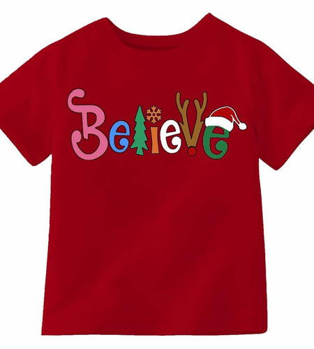 Boys Girls Toddler Reindeer Christmas Short Sleeve Holiday Red Tee Shirt Size 3T