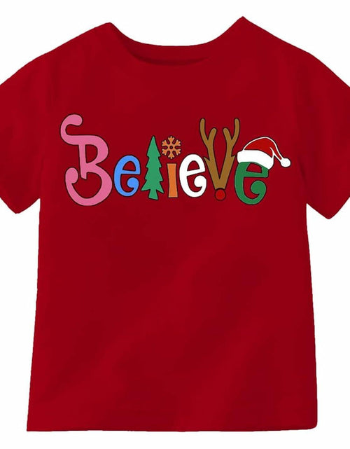Load image into Gallery viewer, Boys Girls Toddler Reindeer Christmas Short Sleeve Holiday Red Tee Shirt Size 3T
