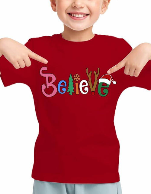 Load image into Gallery viewer, Boys Girls Toddler Reindeer Christmas Short Sleeve Holiday Red Tee Shirt Size 3T
