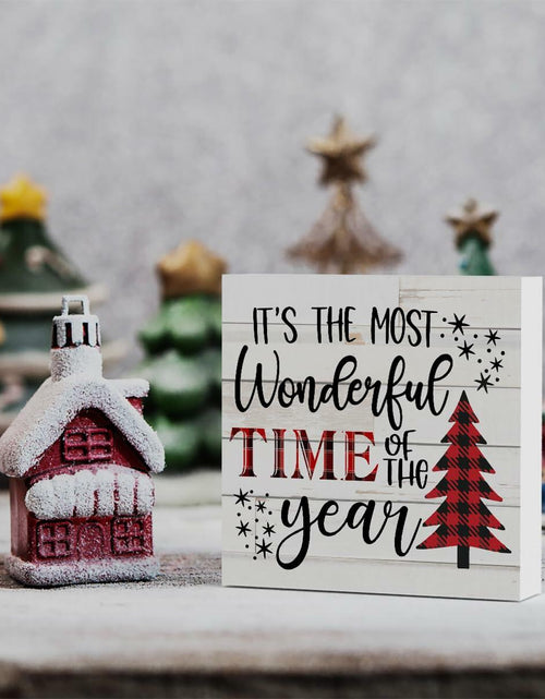 Load image into Gallery viewer, Merry Christmas Reindeer Tree Wood Box Sign Farmhouse Decor 5x5 Inches
