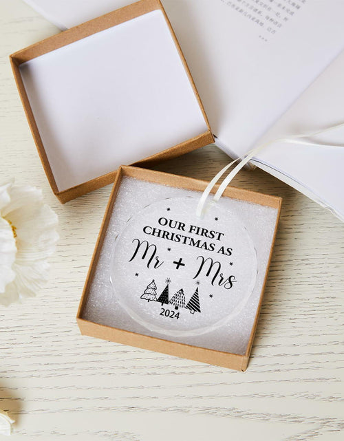 Load image into Gallery viewer, Engagement Ornament 2024 Glass Keepsake Gift for Couple Bride Her White Xmas
