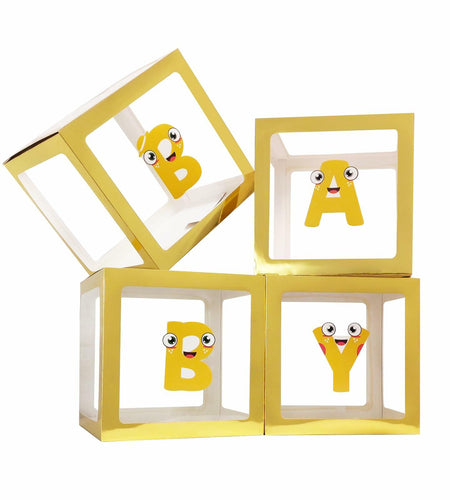 Onteftshop Baby Boxes Letters Party Decorations Clear Gold 4 Count