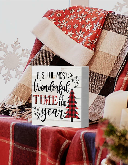 Load image into Gallery viewer, Merry Christmas Reindeer Tree Wood Box Sign Farmhouse Decor 5x5 Inches
