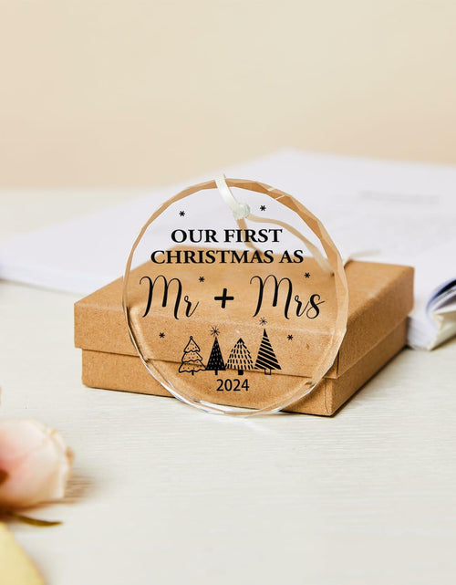 Load image into Gallery viewer, Engagement Ornament 2024 Glass Keepsake Gift for Couple Bride Her White Xmas
