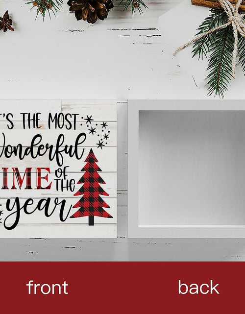 Load image into Gallery viewer, Merry Christmas Reindeer Tree Wood Box Sign Farmhouse Decor 5x5 Inches
