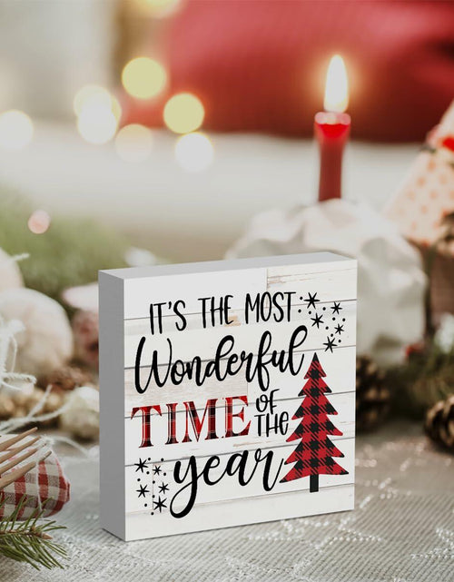 Load image into Gallery viewer, Merry Christmas Reindeer Tree Wood Box Sign Farmhouse Decor 5x5 Inches

