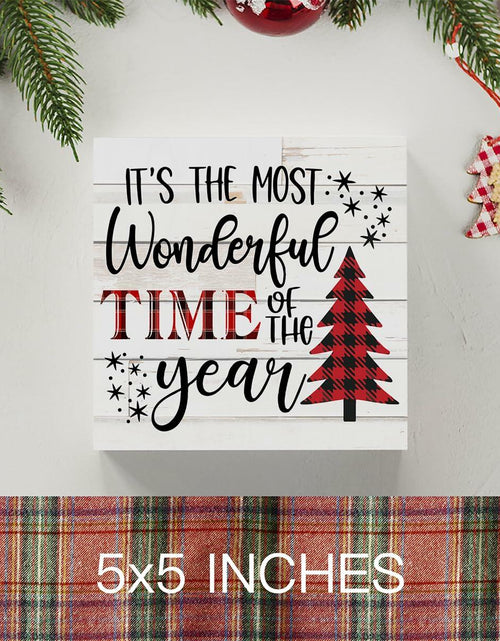 Load image into Gallery viewer, Merry Christmas Reindeer Tree Wood Box Sign Farmhouse Decor 5x5 Inches
