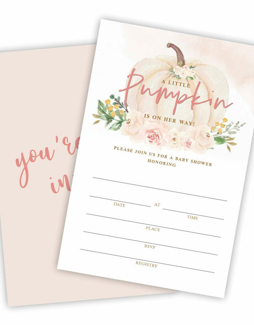 Load image into Gallery viewer, A Sweet Pumpkin Baby Shower Invitations Set of 25 Boho Pumpkin Girl Invites
