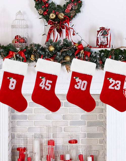 Load image into Gallery viewer, BELISHMIE 20-Inch Red Christmas Stocking Gold Embroidered Number 23
