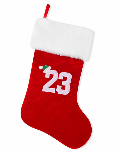 Load image into Gallery viewer, BELISHMIE 20-Inch Red Christmas Stocking Gold Embroidered Number 23
