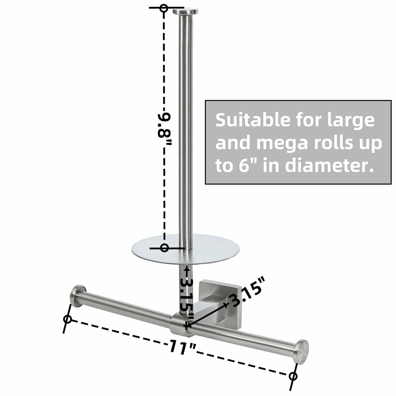 Double Toilet Paper Holder with Shelf Wall Mount 304 Stainless Steel
