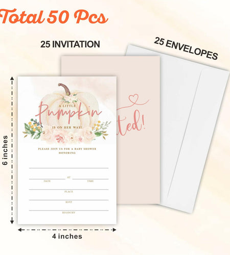 A Sweet Pumpkin Baby Shower Invitations Set of 25 Boho Pumpkin Girl Invites