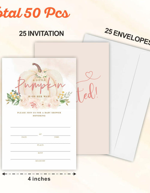 Load image into Gallery viewer, A Sweet Pumpkin Baby Shower Invitations Set of 25 Boho Pumpkin Girl Invites
